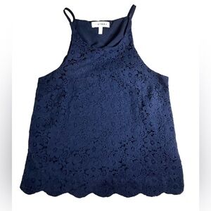 Monteau Blue Halter Tank Top With‎ Floral Lace Spaghetti Straps Size Small